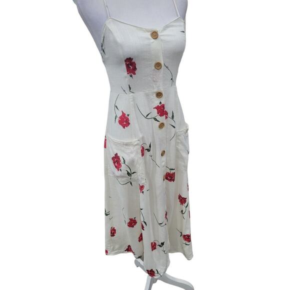 Princess Polly Women's Floral Print‎ Button Down Midi Dress Size 4 White Red - Picture 4 of 16